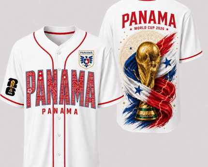 Panama World Cup 2026 Fully Printed Baseball Jersey - White - 230GSM
