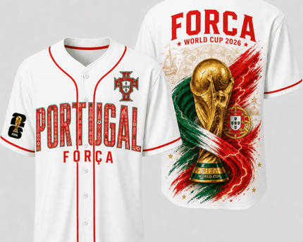 Portugal World Cup 2026 Fully Printed Baseball Jersey - White - 230GSM