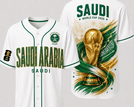 Saudi Arabia World Cup 2026 Fully Printed Baseball Jersey - White - 230GSM