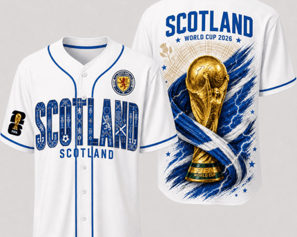 Scotland World Cup 2026 Fully Printed Baseball Jersey - White - 230GSM