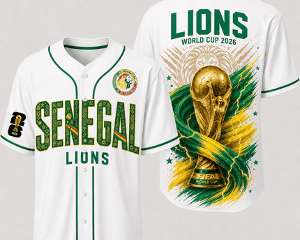 Senegal World Cup 2026 Fully Printed Baseball Jersey - White - 230GSM