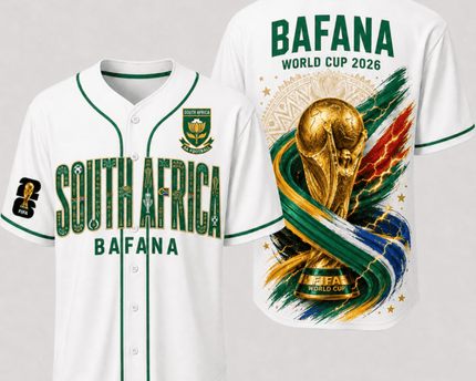 South Africa World Cup 2026 Fully Printed Baseball Jersey - White - 230GSM