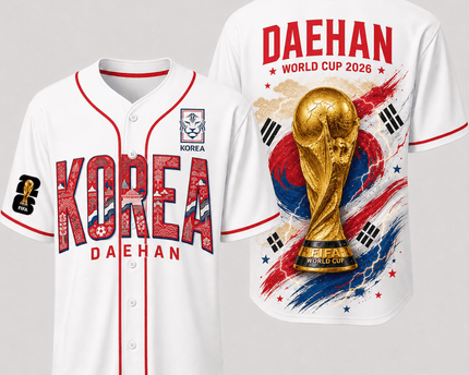 South Korea World Cup 2026 Fully Printed Baseball Jersey - White - 230GSM