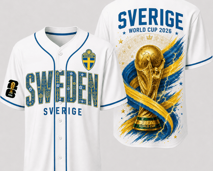 Sweden World Cup 2026 Fully Printed Baseball Jersey - White - 230GSM