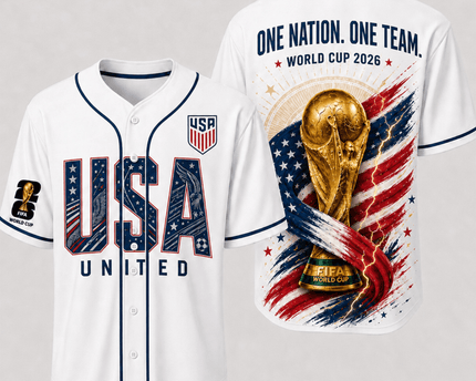 United States World Cup 2026 Fully Printed Baseball Jersey - White - 230GSM
