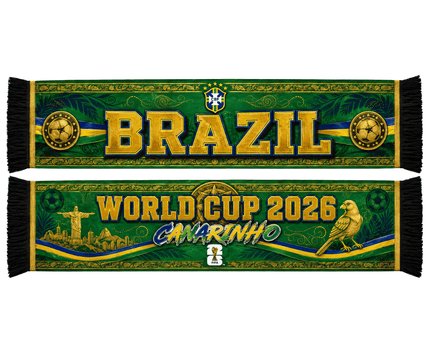 Brazil World Cup 2026 Both Side Pattern Fully Printed Fan Scarf – Match Day Fan Gear