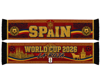 Spain World Cup 2026 Both Side Pattern Fully Printed Fan Scarf – Match Day Fan Gear