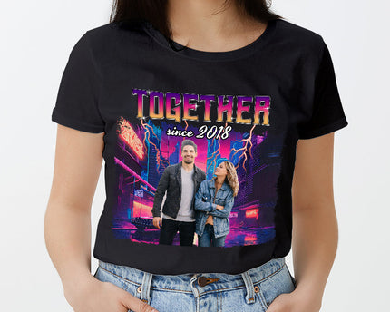 Custom Photo Personalized T Shirt - Together Since Hip Hop Retro Style - Birthday, Anniversary Gift For Couple
