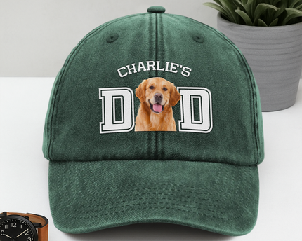 Custom Photo Dog Cat Dad Washed Denim Baseball Cap