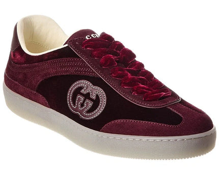 Men's Gucci G75 Logo-Appliquéd Leather-Trimmed Suede Velvet Sneakers