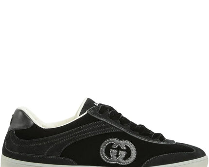 Men's Gucci G75 Logo-Appliquéd Leather-Trimmed Suede Black Sneakers