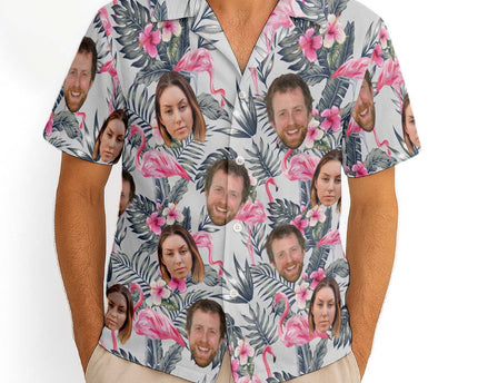 Custom Photo With Beloved Ones Flamingo Theme - Personalized Customized Hawaiian Shirt