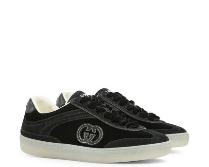 Men's Gucci G75 Logo-Appliquéd Leather-Trimmed Suede Black Sneakers