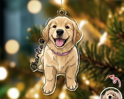 Custom Cute Dog Photo Portrait Christmas Decoration Acrylic Ornament
