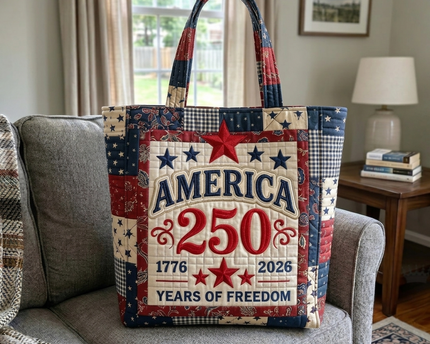 America 250 Years of Freedom Quilted Tote Bag for Her - Patriotic Gift