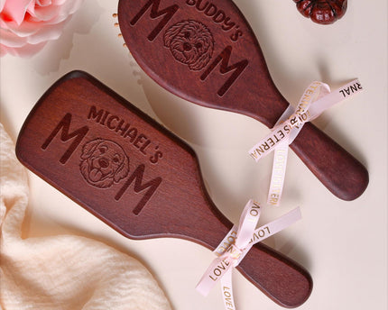 Custom Portrait Dog Cat Photo Engraved Bamboo Comb Gift For Dog Cat Mom, Birthday Gift