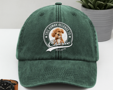 Custom Photo Human Belongs To Dog Cat Pet Washed Denim Baseball Cap