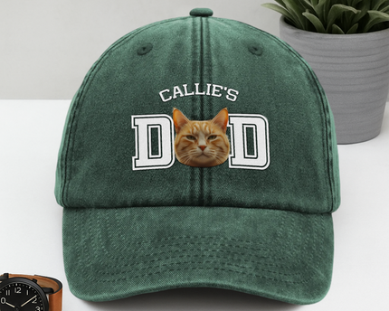 Custom Photo Dog Cat Dad Washed Denim Baseball Cap