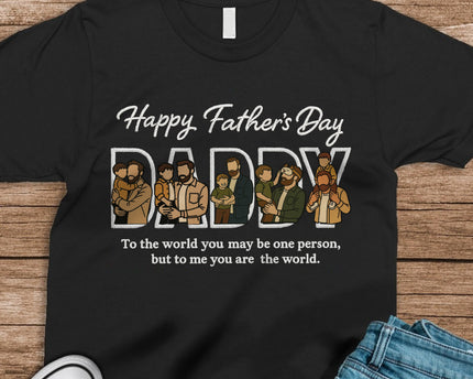 Custom Portrait Photo Happy Father's Day Dad With Kid Embroidered Shirt
