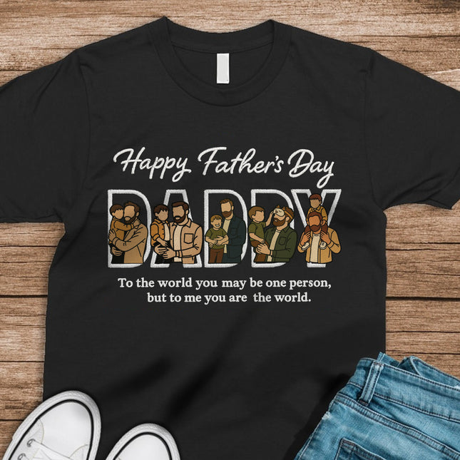 Custom Portrait Photo Happy Father's Day Dad With Kid Embroidered Shirt