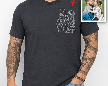 Custom Dad And Kids Portrait Photo Drawing Style Family Dark Shirt
