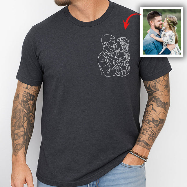 Custom Dad And Kids Portrait Photo Drawing Style Family Dark Shirt