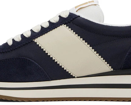Men's Tom Ford James Mixed Media Low Top Navy Sneakers