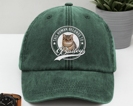 Custom Photo Human Belongs To Dog Cat Pet Washed Denim Baseball Cap
