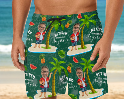 Custom Face All Over Print Beach Short Personalized Retirement Gift for Dad