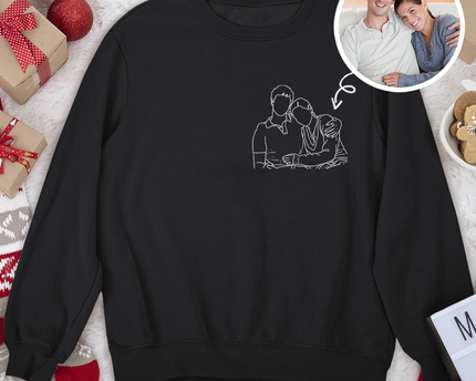 Custom Portrait Photo Drawing Style Couple Dark Shirt