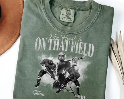 Custom Photo My Heart Is On That Field Retro Vintage Portrait Comfort Shirt