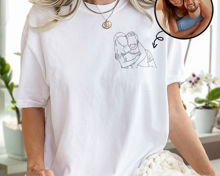 Custom Portrait Photo Drawing Style Couple Bright Shirt Gift For Valentine's Day