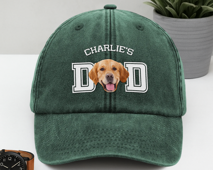 Custom Photo Dog Cat Dad Washed Denim Baseball Cap