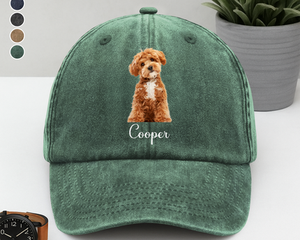 Custom Dog Cat Photo Washed Denim Baseball Cap