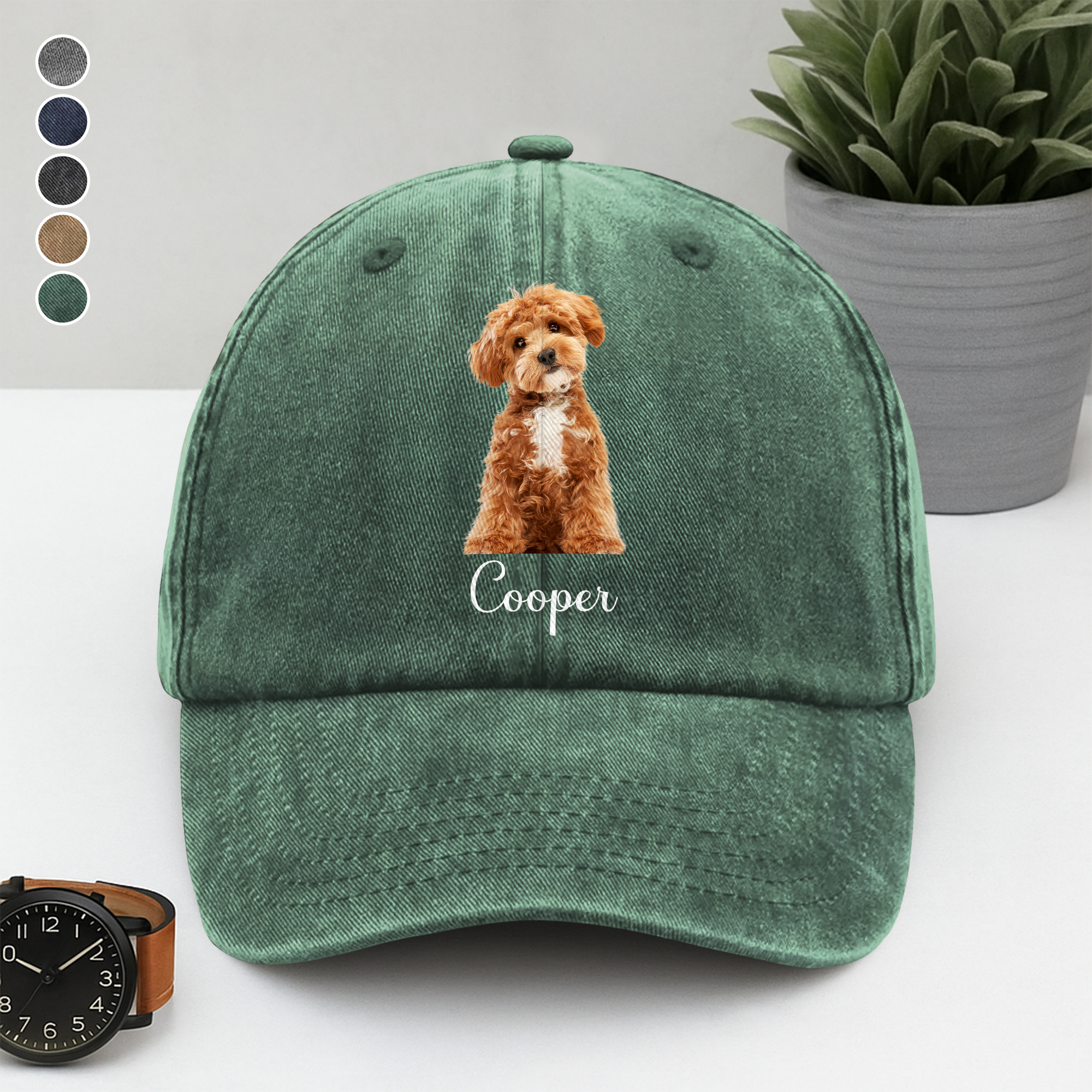 Custom Dog Cat Photo Washed Denim Baseball Cap
