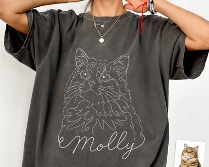 Custom Dog Cat Photo Portrait Line Art Shirt - Personalized Pet Lover Gift