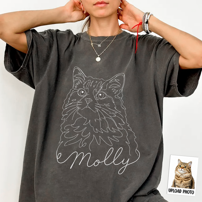 Custom Dog Cat Photo Portrait Line Art Shirt - Personalized Pet Lover Gift
