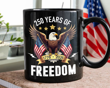 America Eagles 250 Years Of Freedom Black Mug