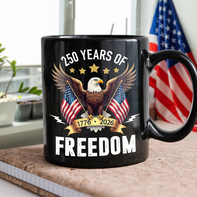 America Eagles 250 Years Of Freedom Black Mug