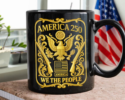 1776 - 2026 America 250th Anniversary Black Mug
