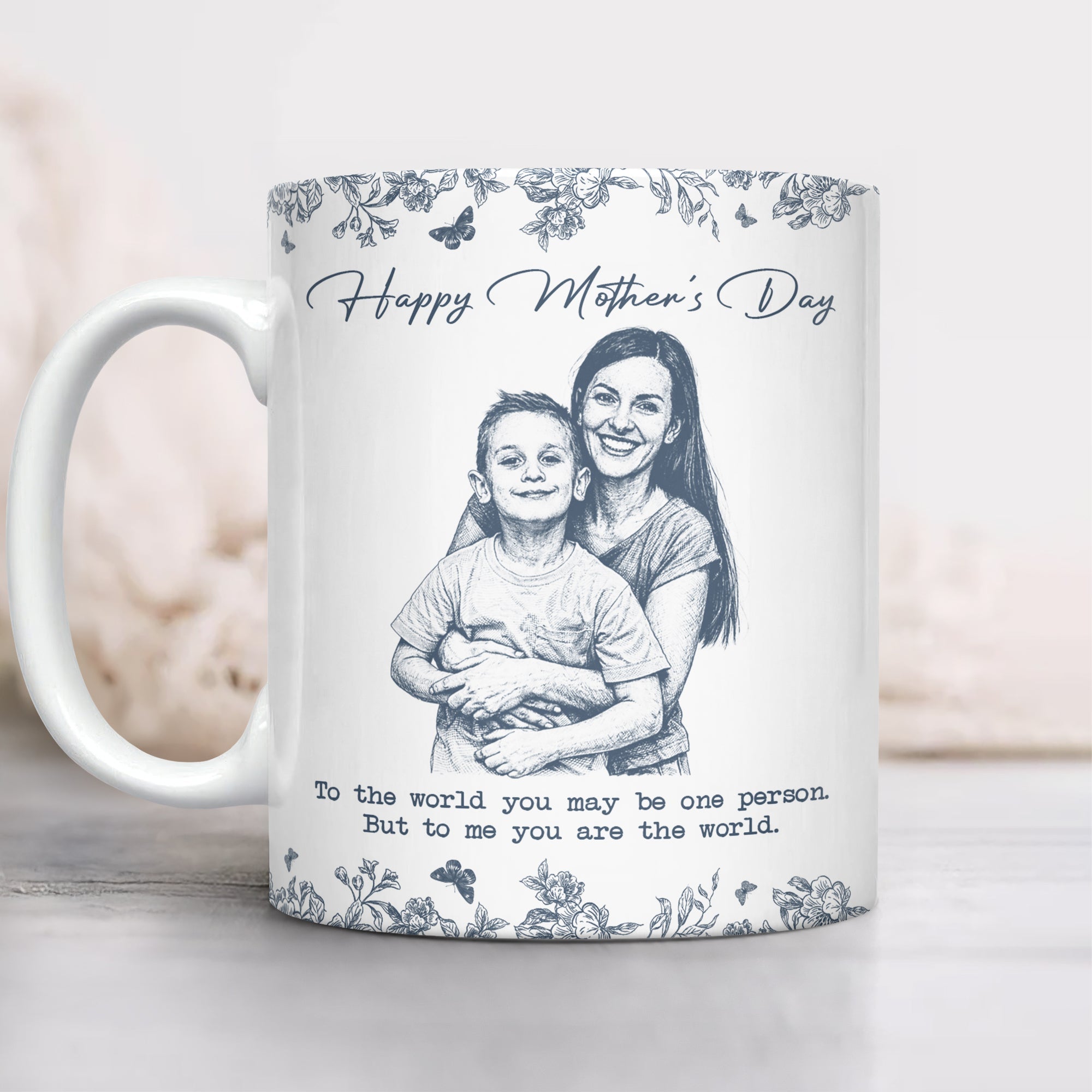 Custom Photo Pencil Sketch Happy Mother's Day To Mom Personalized Print Full Mug