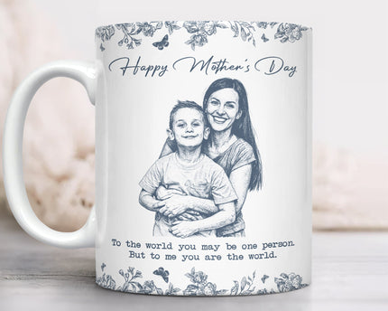 Custom Photo Pencil Sketch Happy Mother's Day To Mom Personalized Print Full Mug
