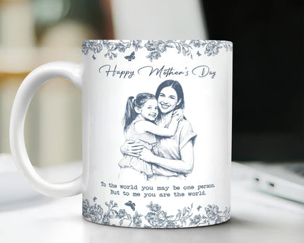 Custom Photo Pencil Sketch Happy Mother's Day To Mom Personalized Print Full Mug