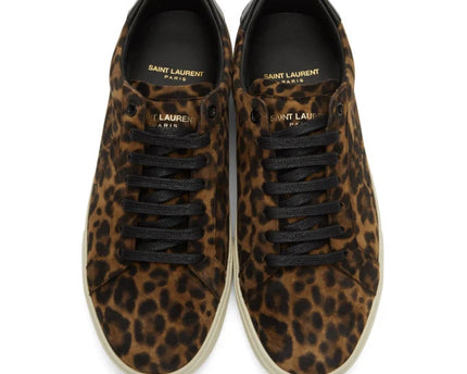 Men's Saint Laurent Court Classic SL06 Brown Suede Leopard Sneakers
