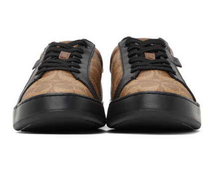 Men's Coach Clip Low-Top Skateboard Black Brown Sneakers
