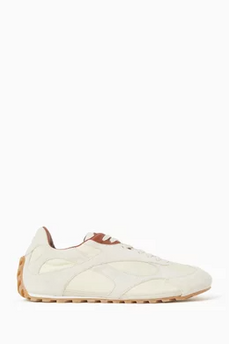 Men’s Bottega Veneta Orbit Flash Suede-Trimmed White Sneakers