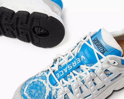 Men's Versace Men's Trigreca Lace Up Barocco Print White Blue Sneakers