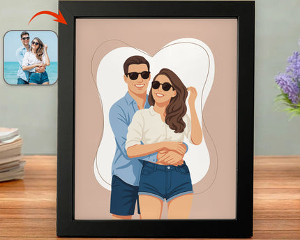 Custom Couple Portrait Photo With Drawing Style Poster Picture Frame