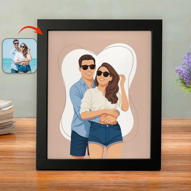Custom Couple Portrait Photo With Drawing Style Poster Picture Frame