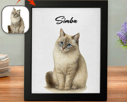 Custom Pet Portrait Photo With Watercolor Style Poster Picture Frame